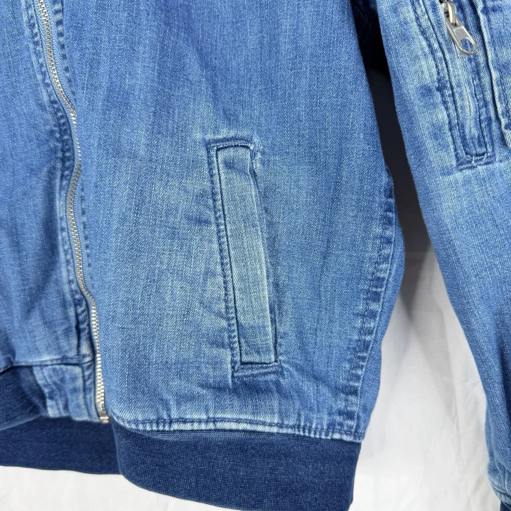 Gymboree Boys Bomber‎ Jacket Full Zip Denim Washed Jeans Blue Size-M 7-8) VTG
